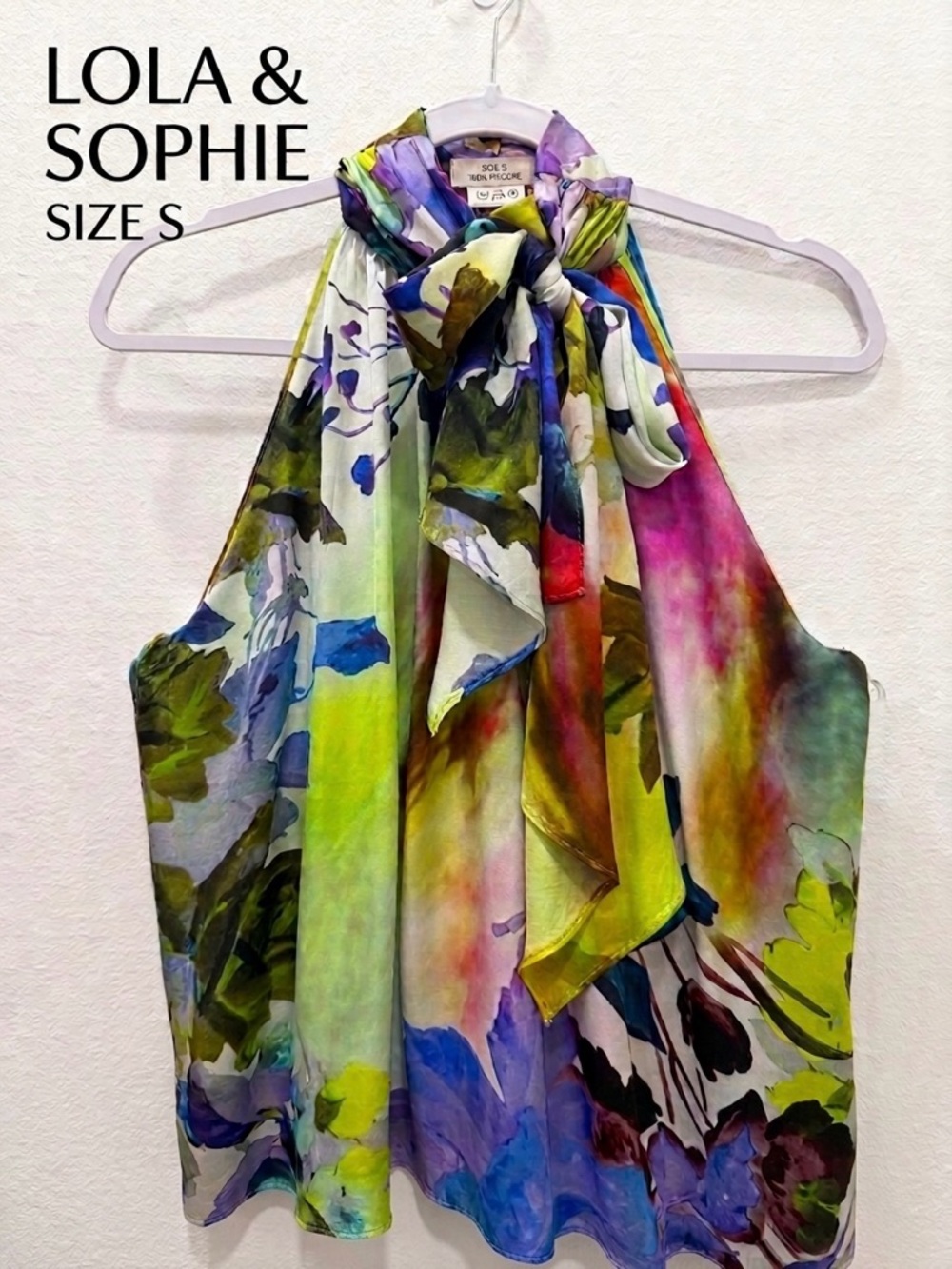 Lola & Sophie New York Halter Top Bow Tie Floral Watercolor Print Size S